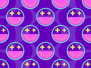 Slices of watermelon seamless pattern with geometric shapes. Zine culture colorful background. Vector illustration