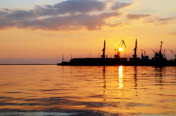 Fototapeta premium sunset, port, sea, calm
