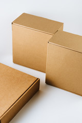 Stack of cardboard boxes on white background
