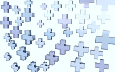 Medical image. Crosses are blue and blue. blue background. 3D rendering