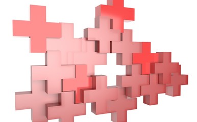 Medical image. Crosses are red. White background. 3D-rendering