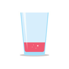 Glass one quarter filled of fresh sparkling raspberry juice. Flat icon isolated on white background. Crimson liquid in transparent container. Stylized vector eps10 illustration with transparency.