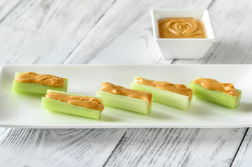 Celery stalks with peanut butter