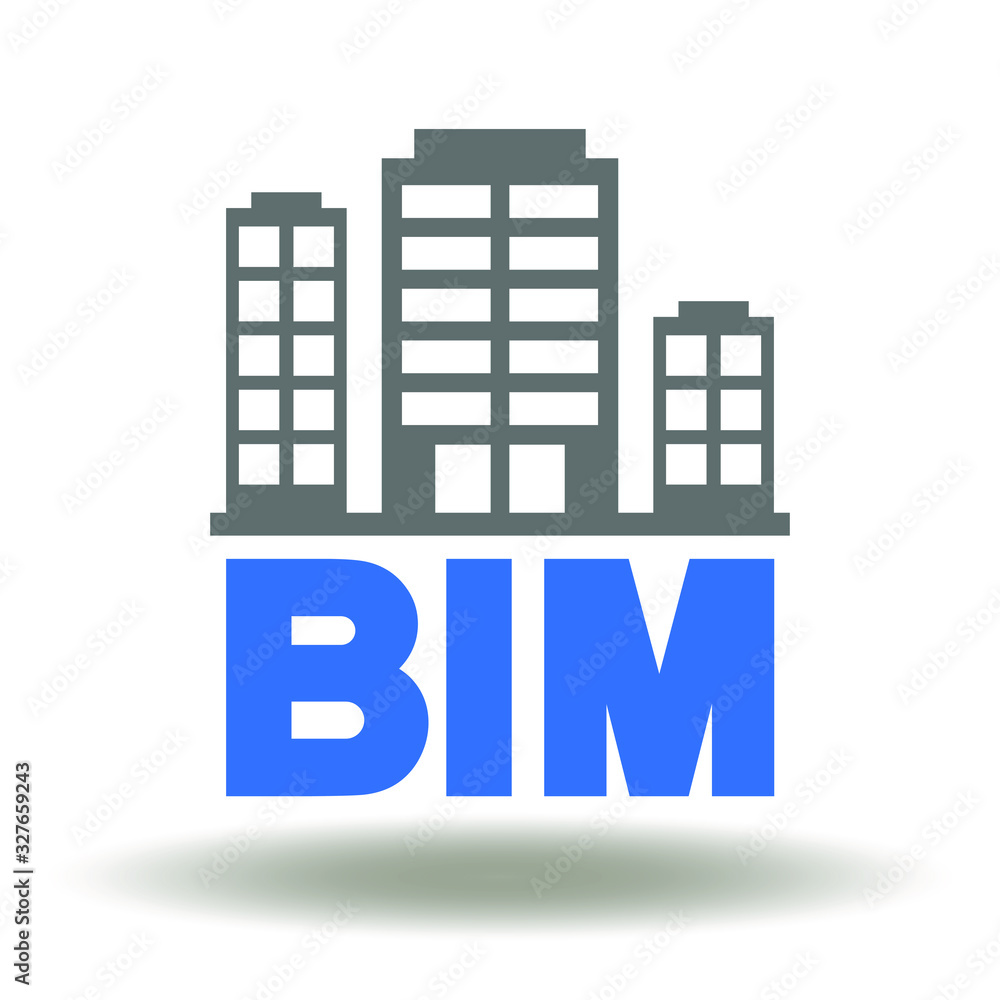 Poster bim residential skyscraper icon vector. building information modeling architecture construction deve