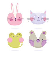 bunny cat mice frog faces animals cartoon cute text