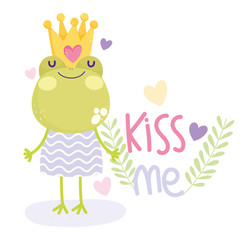 little frog with crown and dress cartoon cute text