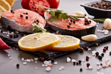 Fresh raw steak of salmon.