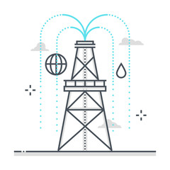 Drilling rig related color line vector icon, illustration
