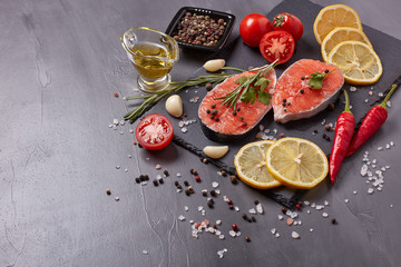 Fresh raw steak of salmon.