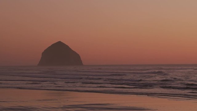 Haystack Rock in Pacific City, Oregon Coast.  Shot with Cineflex gimbal and RED 8K camera.