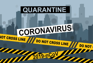 Caution warning strip. Coronavirus! Chinese coronavirus 2019-nCoV. Dangerous chinese nCoV coronavirus, SARS pandemic risk alert. Vector illustration