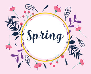 Obraz na płótnie Canvas hello spring, circle frame flowers decoration card