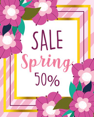 spring sale, commerce disocunt delicate flowers banner