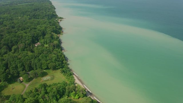 Lake Erie circa-2019.  Aerial view of Lake Erie.  Shot from helicopter with Cineflex gimbal and RED 8K camera.