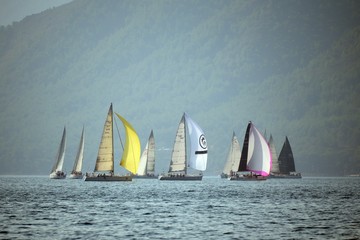 Fototapeta premium Yachts in the bay near the Turkish city of Marmaris