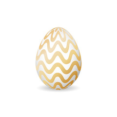 Isolated modern easter egg with geometric golden ornament on a white background 1.