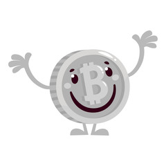 Cartoon bitcoin character.Silver Bitcoin.