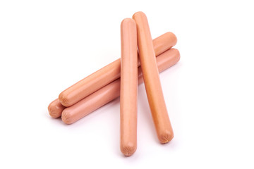 Tasty fresh boiled sausages, isolated on white background