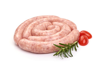 Raw sausages for grill, isolated on white background