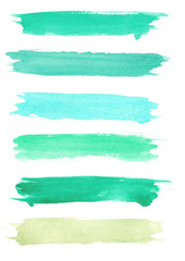 Set of green brush strokes watercolor