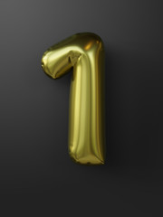 Golden balloon in shape of number 1 isolated. 3d illustration.