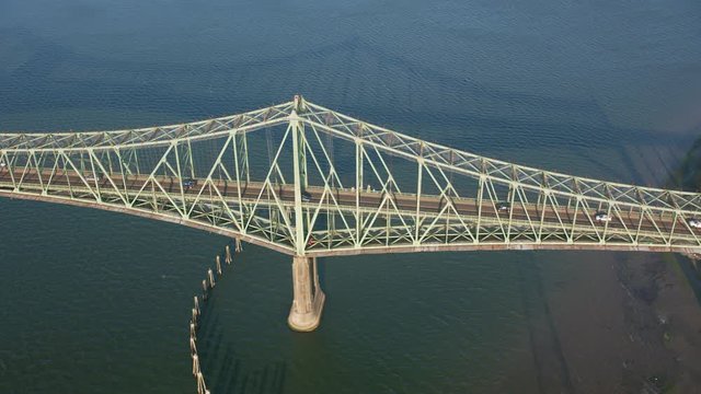 Aerial view of bridge over bay on Oregon coast