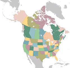 North America map with USA and Canada