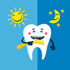 Cute teeth vector elements. Daily routine with simple teeth.Funny cartoon character for children poster, card, calendar, emblem, avatar