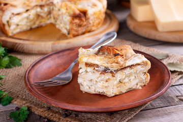 Homemade lavash pie with cheese and herbs
