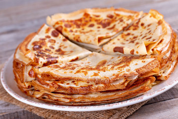 Pancakes. Thin pancakes. Russian bliny.