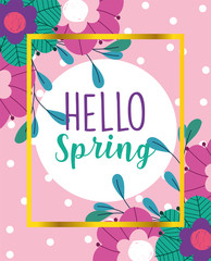 hello spring, delicate flowers bloom nature banner design