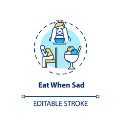 Eat when sad concept icon. Emotional eating, mindless nutrition idea thin line illustration. Unhealthy habit, careless overeating. Vector isolated outline RGB color drawing. Editable stroke
