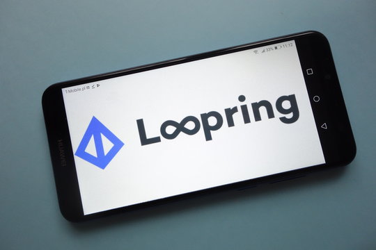KONSKIE, POLAND - November 18, 2018: Loopring (LRC) cryptocurrency logo displayed on smartphone