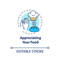 Appreciating your food concept icon. Conscious nutrition, mindful eating idea thin line illustration. Expressing gratitude for meal. Vector isolated outline RGB color drawing. Editable stroke