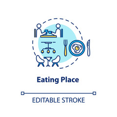 Eating place concept icon. Conscious nutrition idea thin line illustration. Dinner at restaurant, lunch in cafe. Catering service Vector isolated outline RGB color drawing. Editable stroke