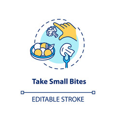 Take small bites concept icon. Mindful eating, conscious nutrition idea thin line illustration. Enjoying food in small portions. Vector isolated outline RGB color drawing. Editable stroke