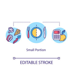 Small portion concept icon. Mindful eating, conscious nutrition idea thin line illustration. Limit plate size, ration control. Vector isolated outline RGB color drawing. Editable stroke