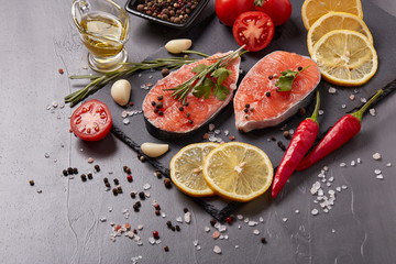 Fresh raw steak of salmon.