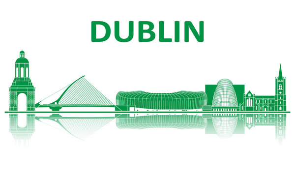 Dublin landmarks silhouette. European championship 2020.