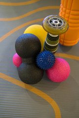 Fototapeta na wymiar multi-colored sports equipment for pilates