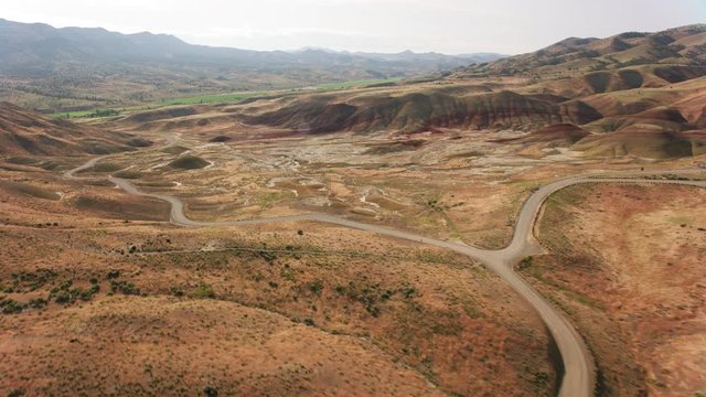 Aerial view of the Painted Hills, located in Wheeler County, Oregon.  Shot from helicopter with Cineflex gimbal and RED 8K camera.