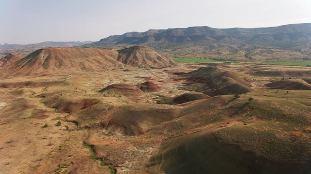 Aerial view of the Painted Hills, located in Wheeler County, Oregon.  Shot from helicopter with Cineflex gimbal and RED 8K camera.