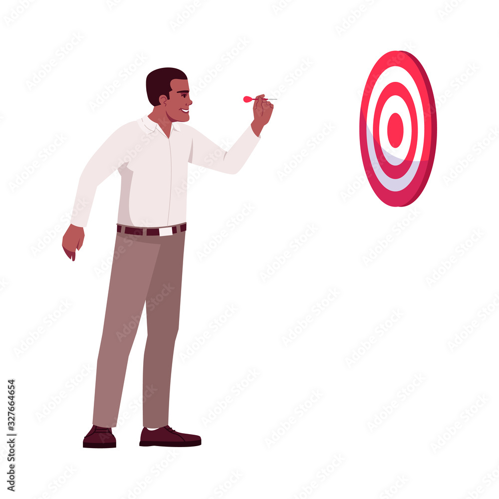 Canvas Prints Corporate goals setting semi flat RGB color vector illustration. Focused CEO, top manager hitting bullseye on dartboard isolated cartoon character on white background. Business plans and aims concept