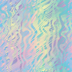 Holographic foil vivid trendy seamless marble pattern. Opalescent psychedelic design in pastel rainbow colors. Cosmic futuristic iridescent graphic swatch.