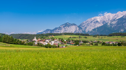Fototapeta na wymiar Tyrol village in Austria. The village of Natters in Natters in the Innsbruck-Land in the Austrian state of Tyrol located 3.5 km south of Innsbruck.