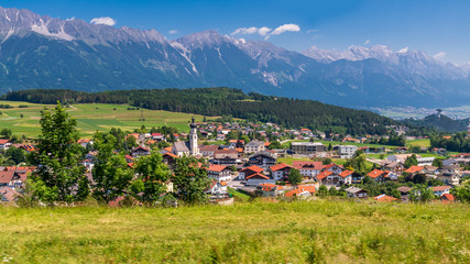 Fototapeta na wymiar Tyrol village in Austria. The village of Natters in Natters in the Innsbruck-Land in the Austrian state of Tyrol located 3.5 km south of Innsbruck.