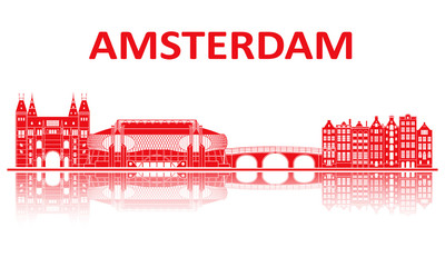 Amsterdam landmarks silhouette. European championship 2020.