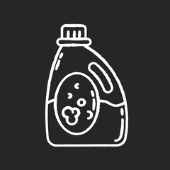 Laundry detergent chalk white icon on black background. Cleaning product package, liquid whitener, linen bleach bottle. Clothes cleanser, stain remover. Isolated vector chalkboard illustration
