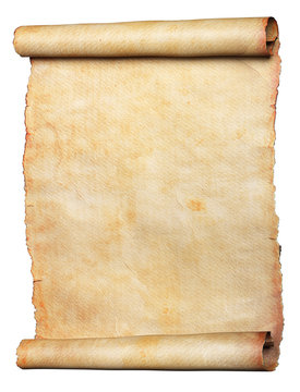 Vintage scroll or parchment manuscript isolated on a white background. Clipping path included.