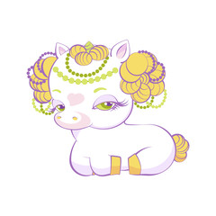 Obraz na płótnie Canvas Cute little golden hair princess white unicorn